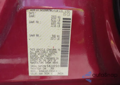 2013 Nissan Altima 2.5 Sv from USA, damaged, VIN 1N4AL3AP2DN561050